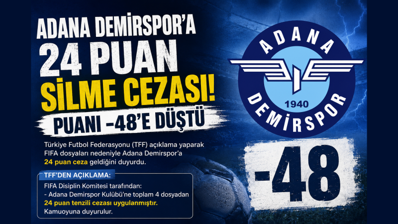 Adana Demirspor’a 24 Puan Silme Cezası! Puanı -48’e Düştü
